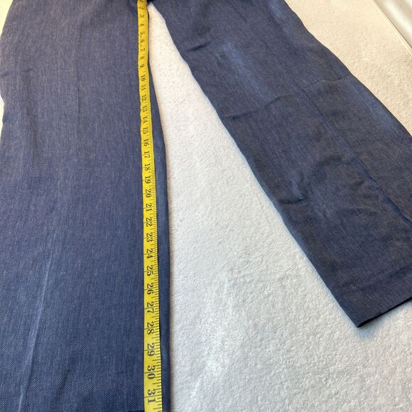 If Only Studio Pinstripe Blue Linen Wide Leg Pants Side Pockets Women SZ 10 NEW - Picture 4 of 10